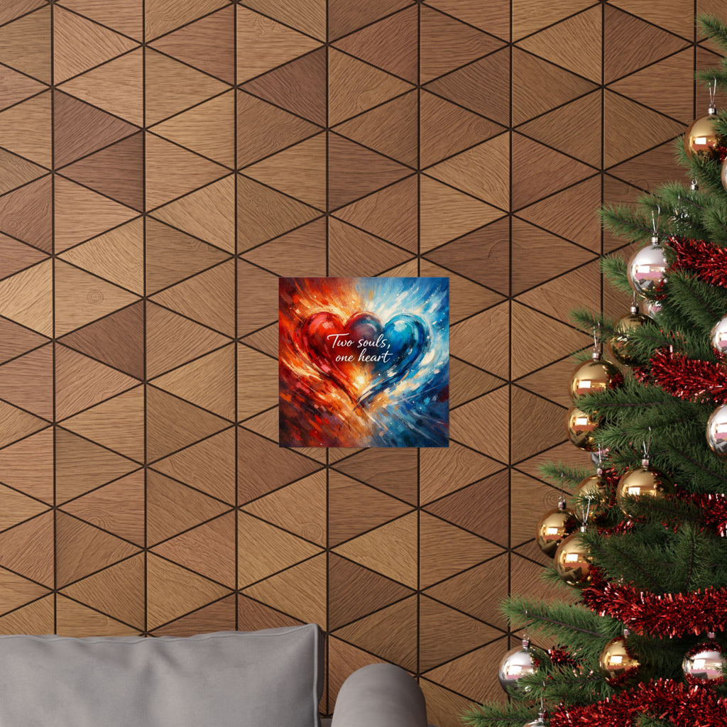 Two Souls One Heart Abstract Red and Blue Heart Matte Poster