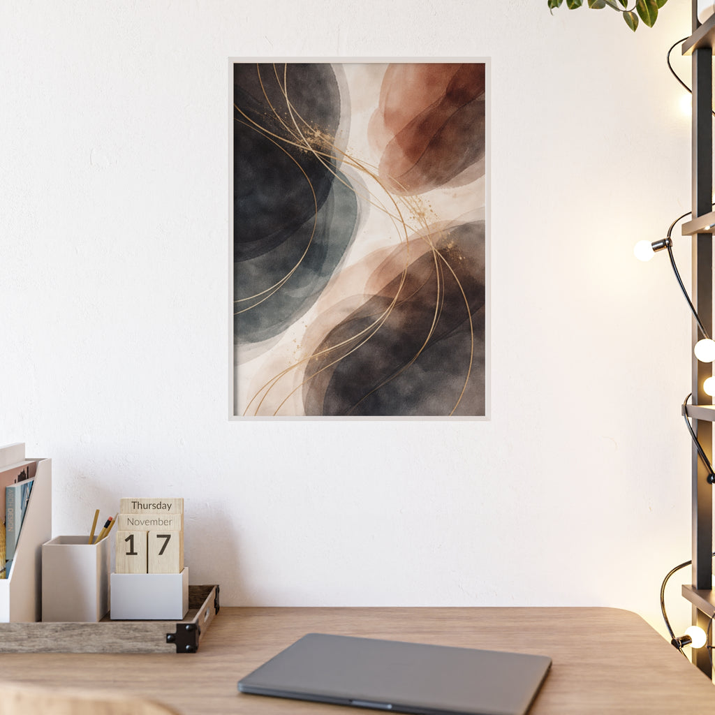 Abstract Earth Tones Poster with Wooden Frame Modern Minimal Wall Art