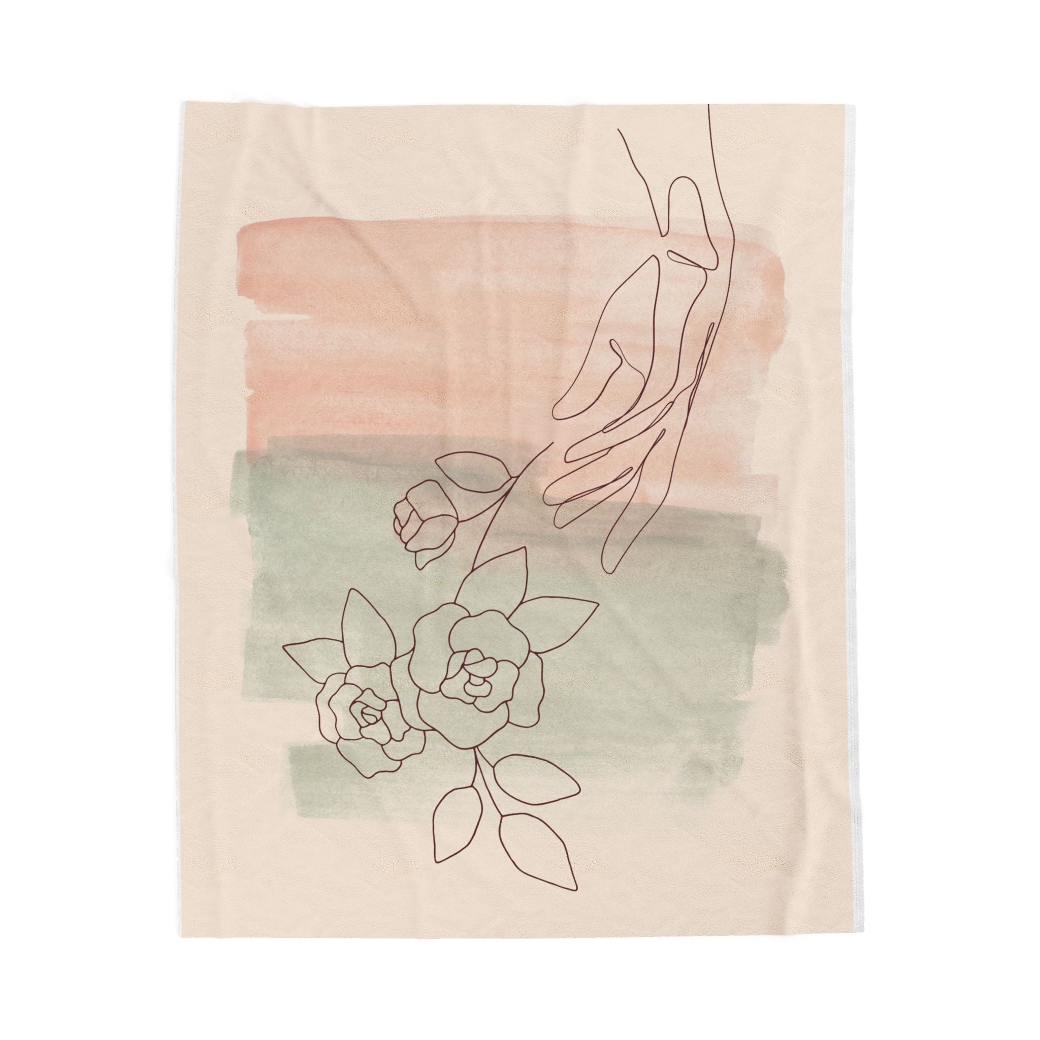 Hand Reaching Line Art Soft Velveteen Throw Blanket