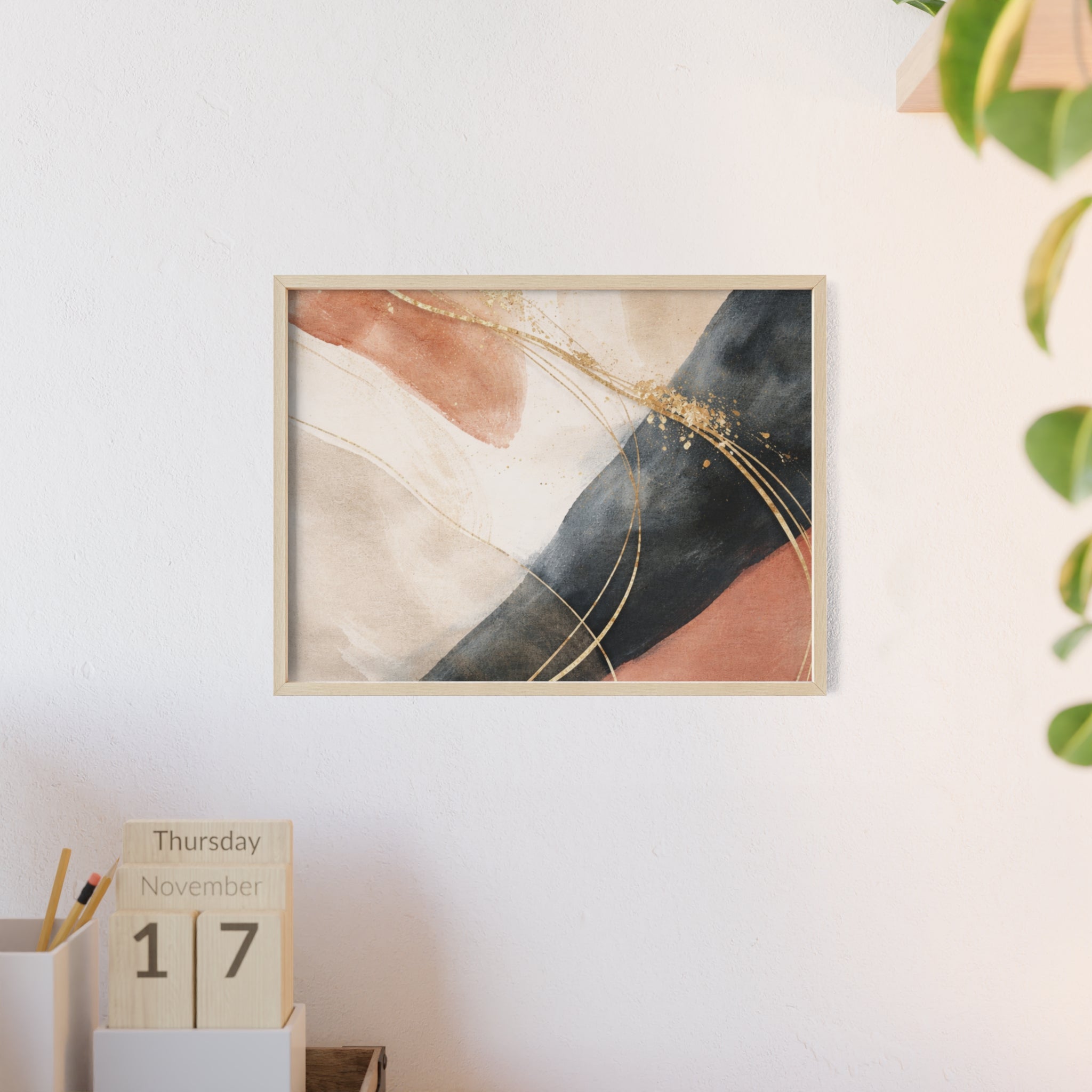 Abstract Gold Arc Framed Poster Modern Watercolor Wall Art