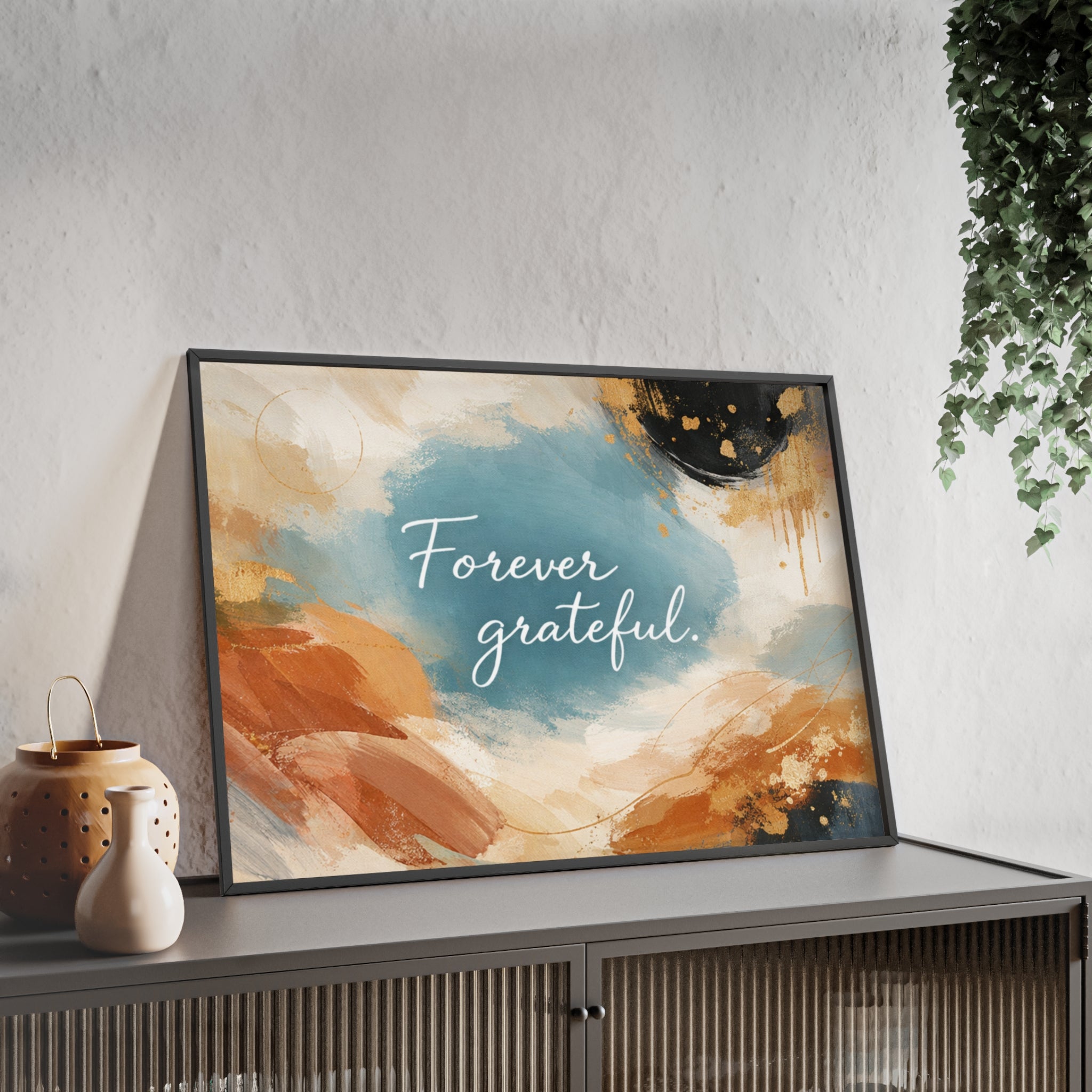 Forever Grateful Framed Poster Abstract Watercolor Wall Art