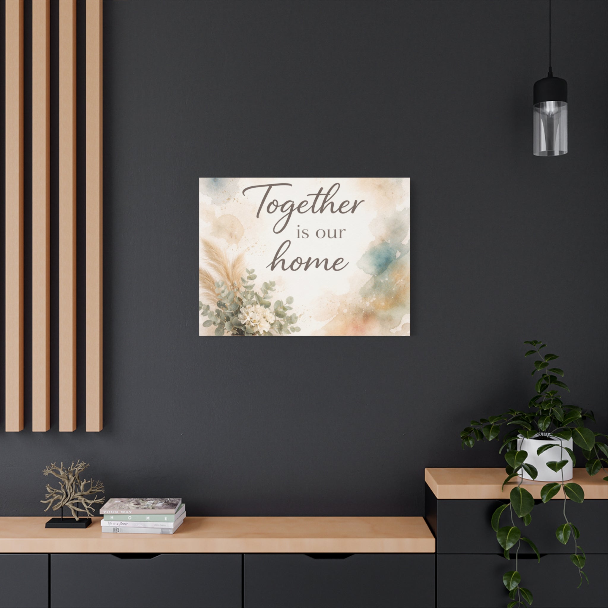 Together Is Our Home Floral Inspirational Decor Canvas Wall Art
