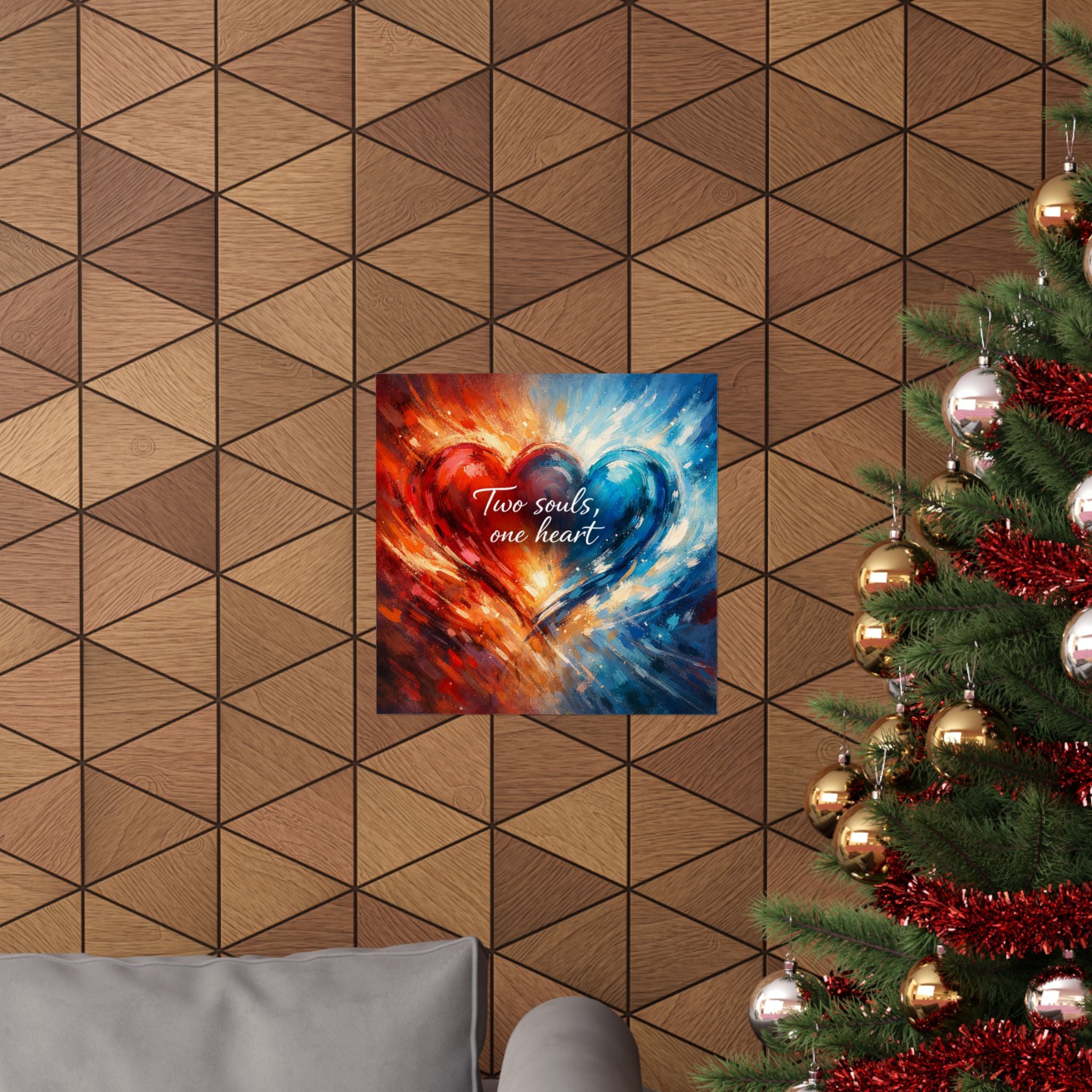 Two Souls One Heart Abstract Red and Blue Heart Matte Poster