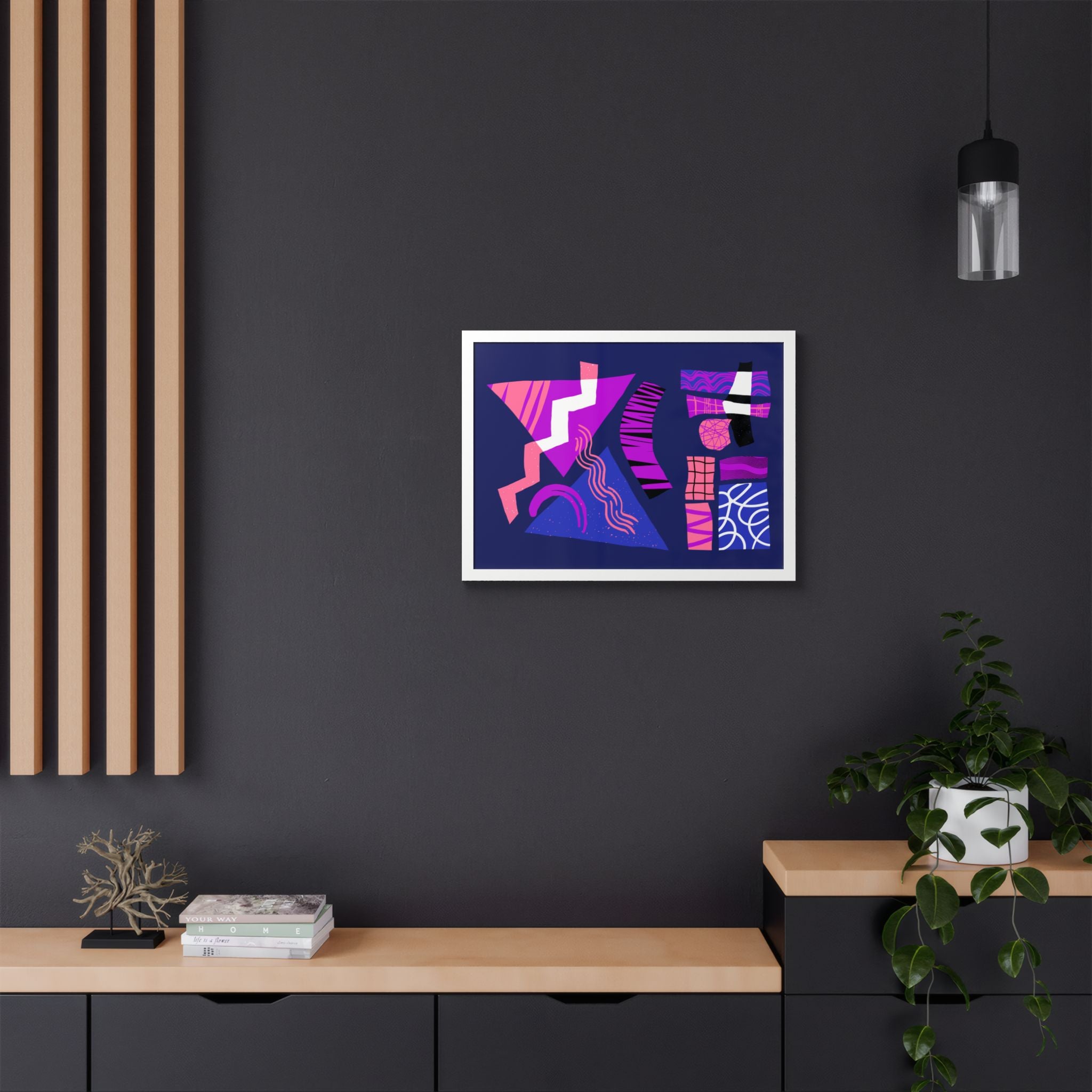 Abstract Geometric Framed Poster — Pink & Purple Modern Wall Art