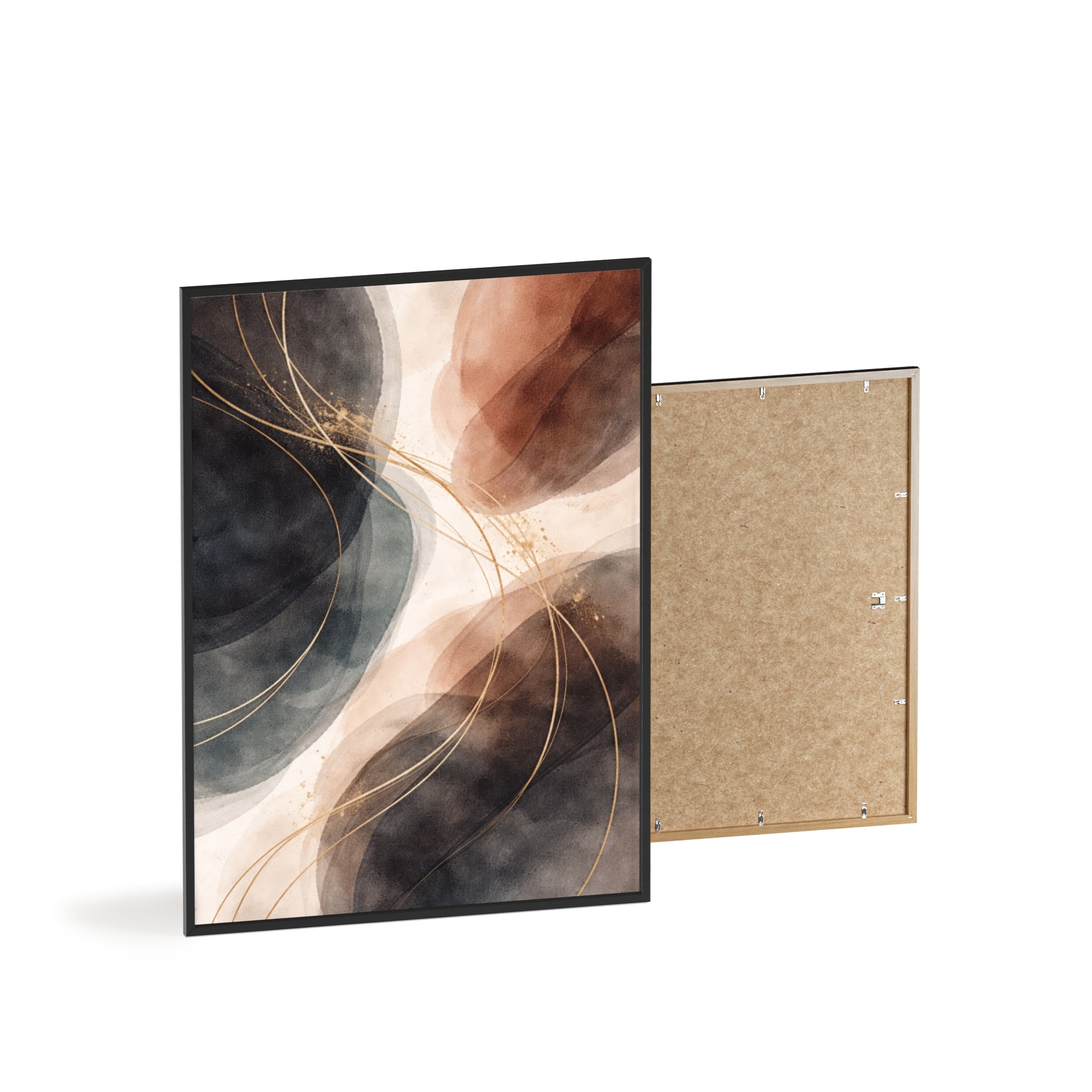 Abstract Earth Tones Poster with Wooden Frame Modern Minimal Wall Art