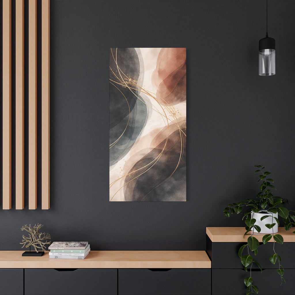 Abstract Earth Tones Matte Canvas Wall Art Modern Gold Line Accent
