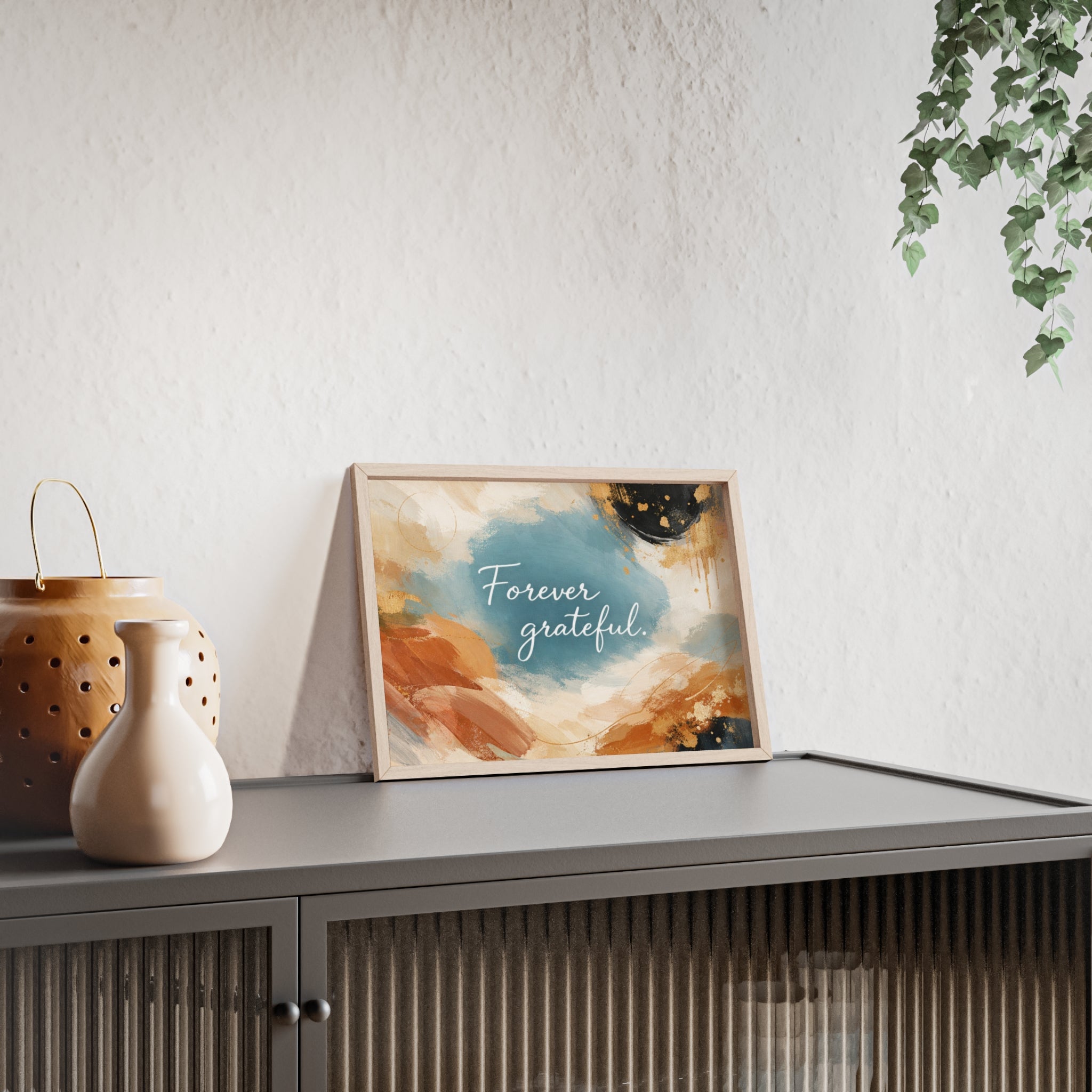 Forever Grateful Framed Poster Abstract Watercolor Wall Art