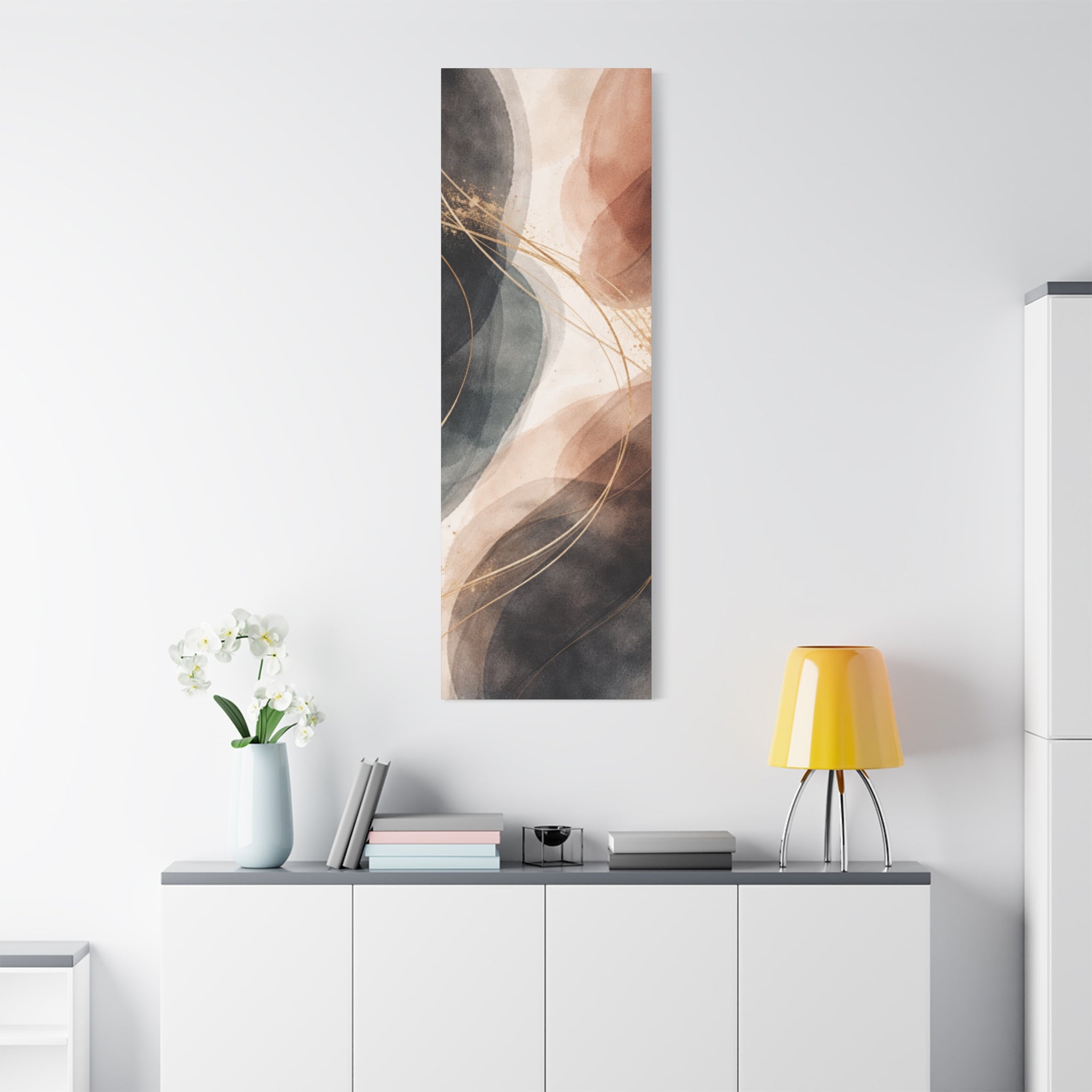 Abstract Earth Tones Matte Canvas Wall Art Modern Gold Line Accent
