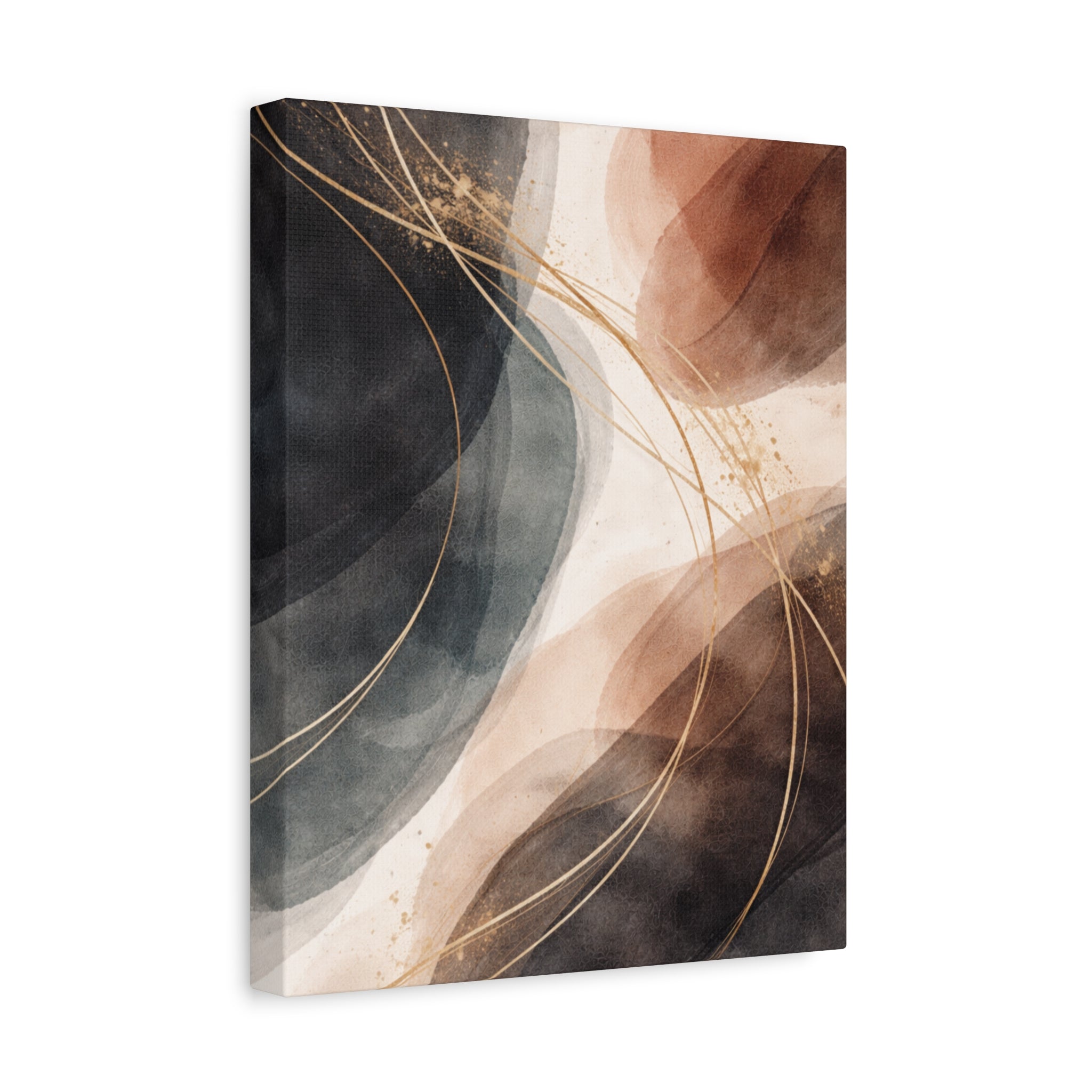 Abstract Earth Tones Matte Canvas Wall Art Modern Gold Line Accent