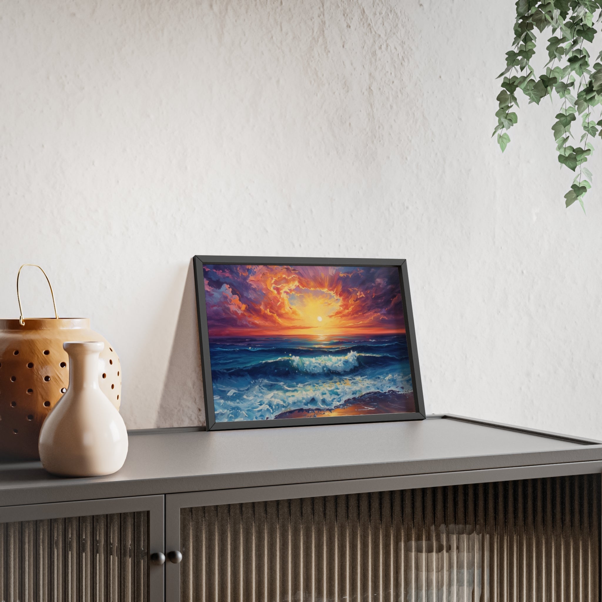 Sunset Ocean Vibrant Seascape Framed Poster