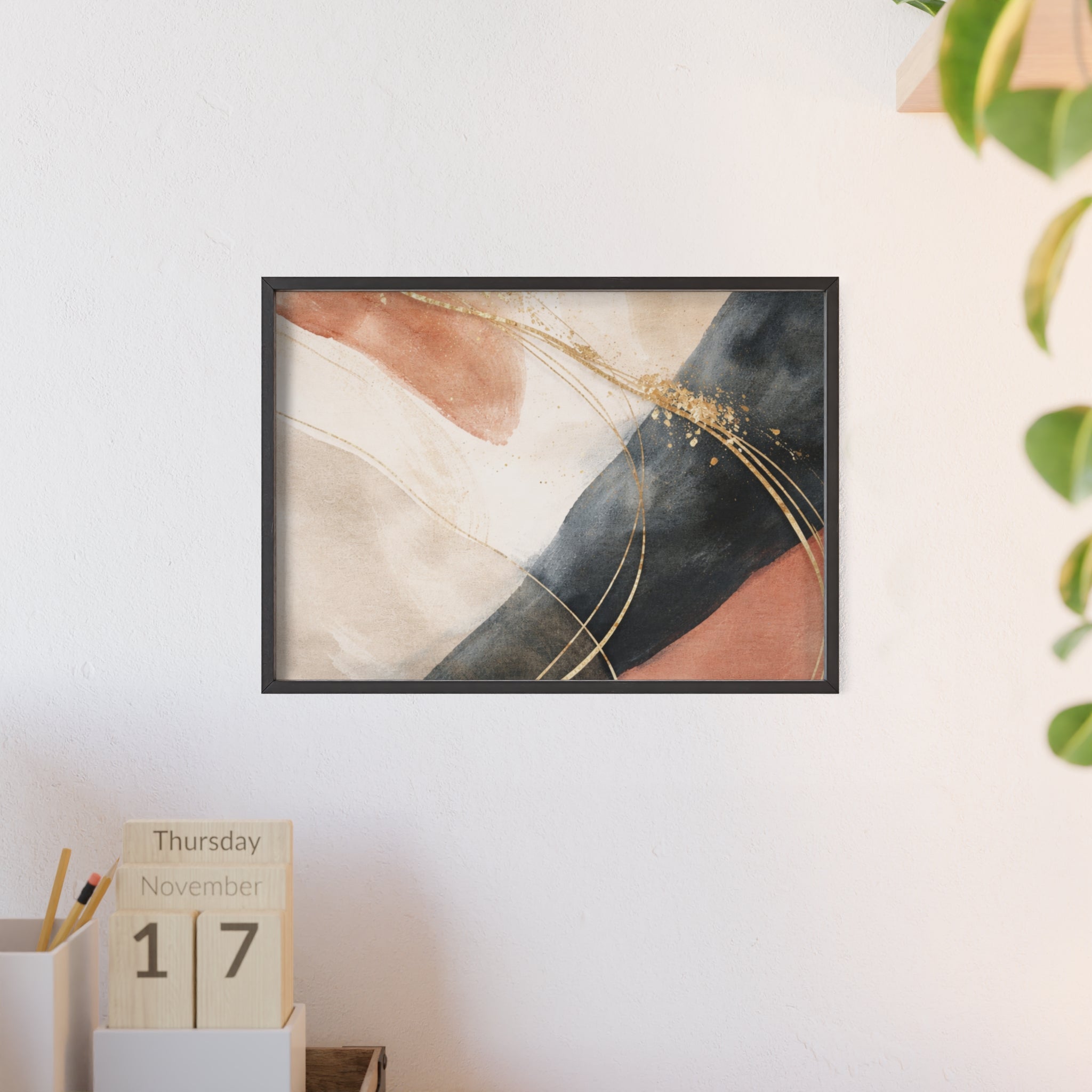 Abstract Gold Arc Framed Poster Modern Watercolor Wall Art