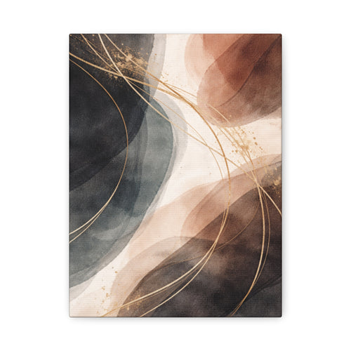 Abstract Earth Tones Matte Canvas Wall Art Modern Gold Line Accent