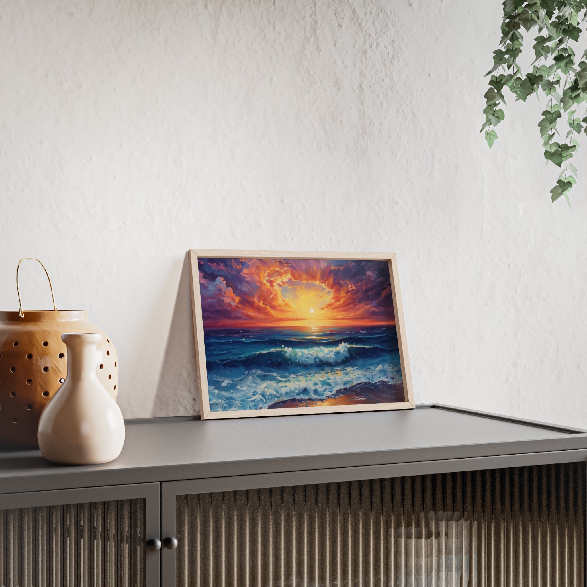 Sunset Ocean Vibrant Seascape Framed Poster