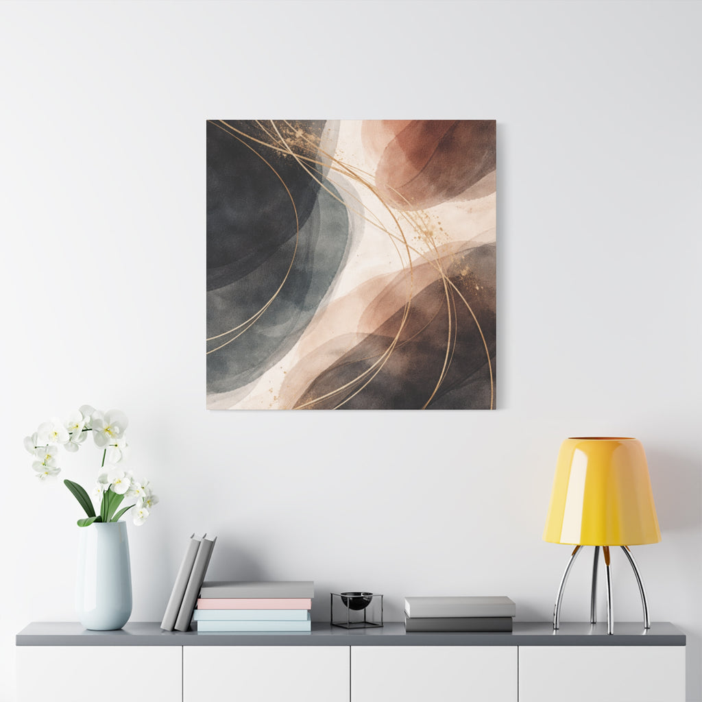 Abstract Earth Tones Matte Canvas Wall Art Modern Gold Line Accent