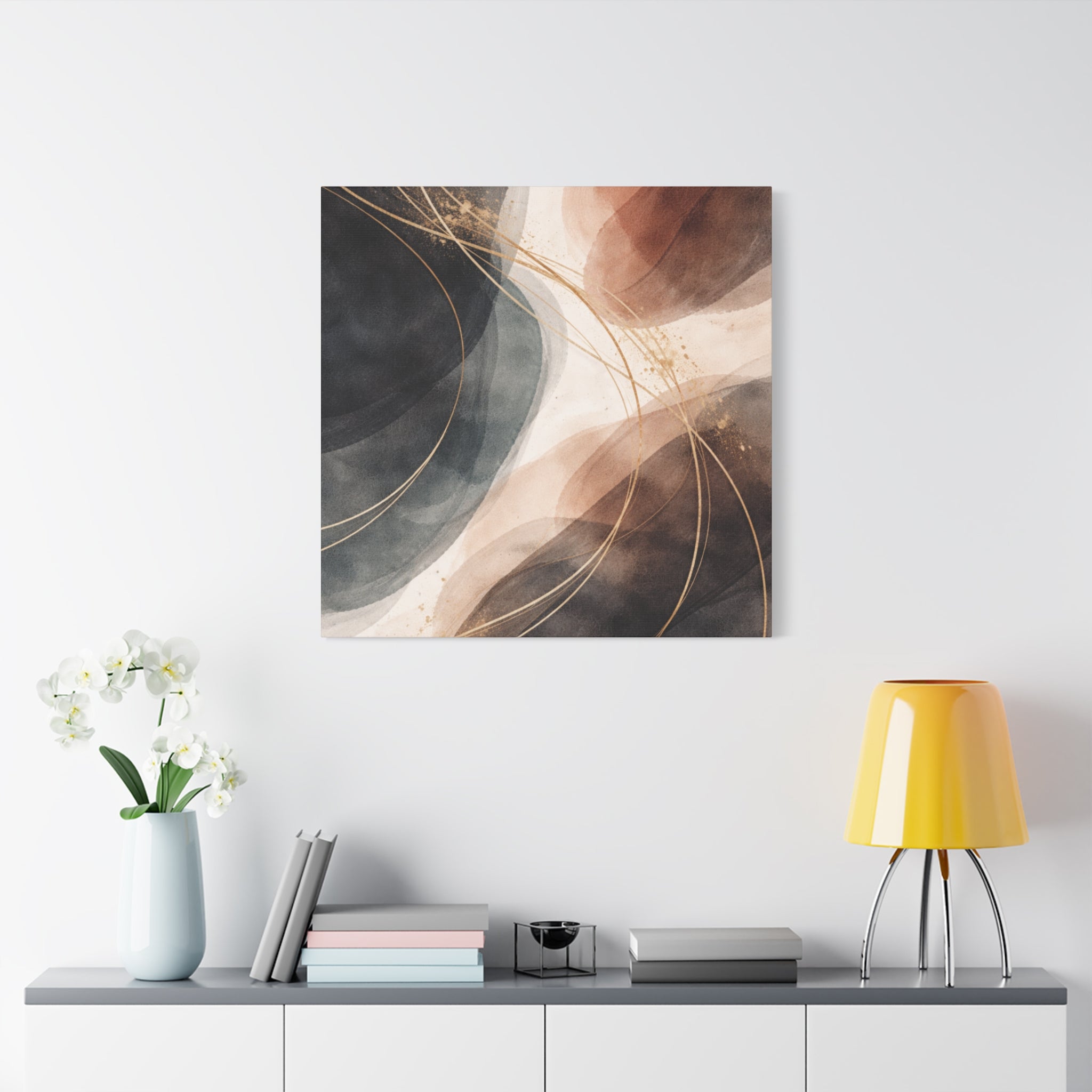 Abstract Earth Tones Matte Canvas Wall Art Modern Gold Line Accent
