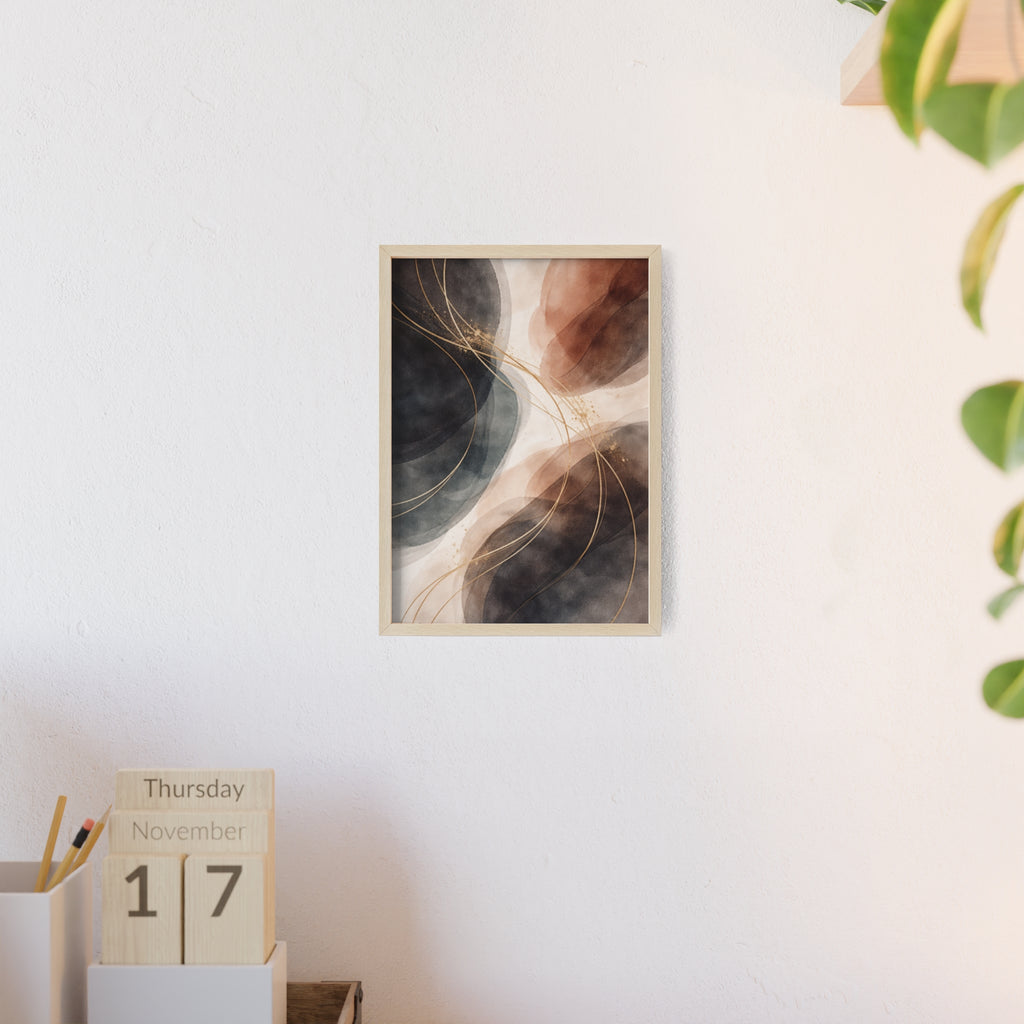 Abstract Earth Tones Poster with Wooden Frame Modern Minimal Wall Art