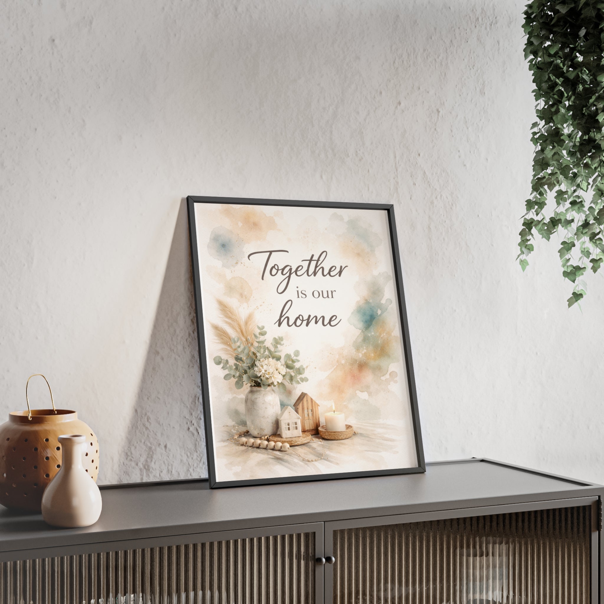 Together Is Our Home Framed Poster Cozy Watercolor Floral Wall Art
