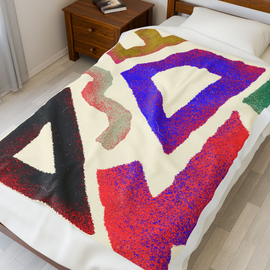 Abstract Geometric Colorful Tribal Triangle Velveteen Plush Blanket