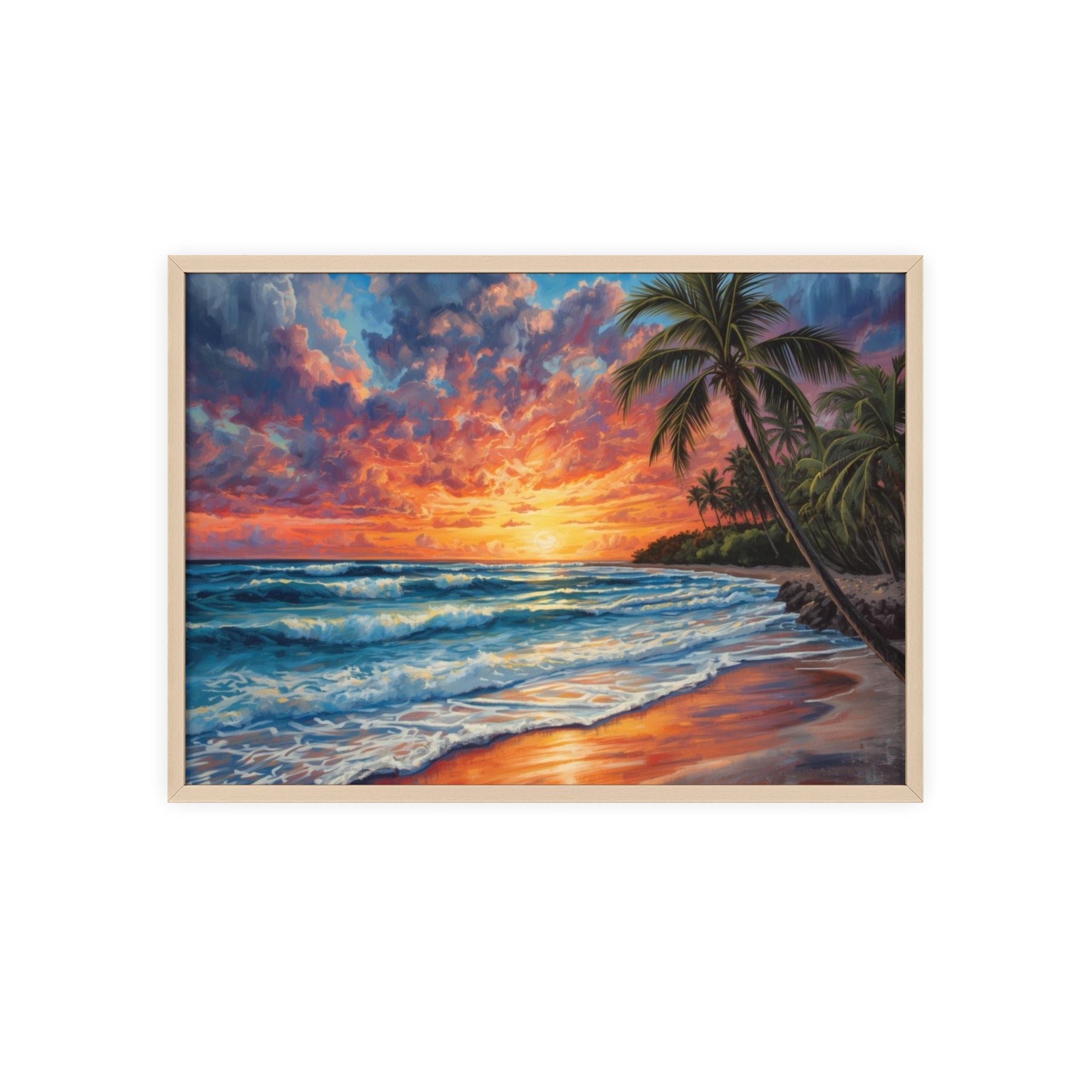 Tropical Sunset Beach Poster Framed