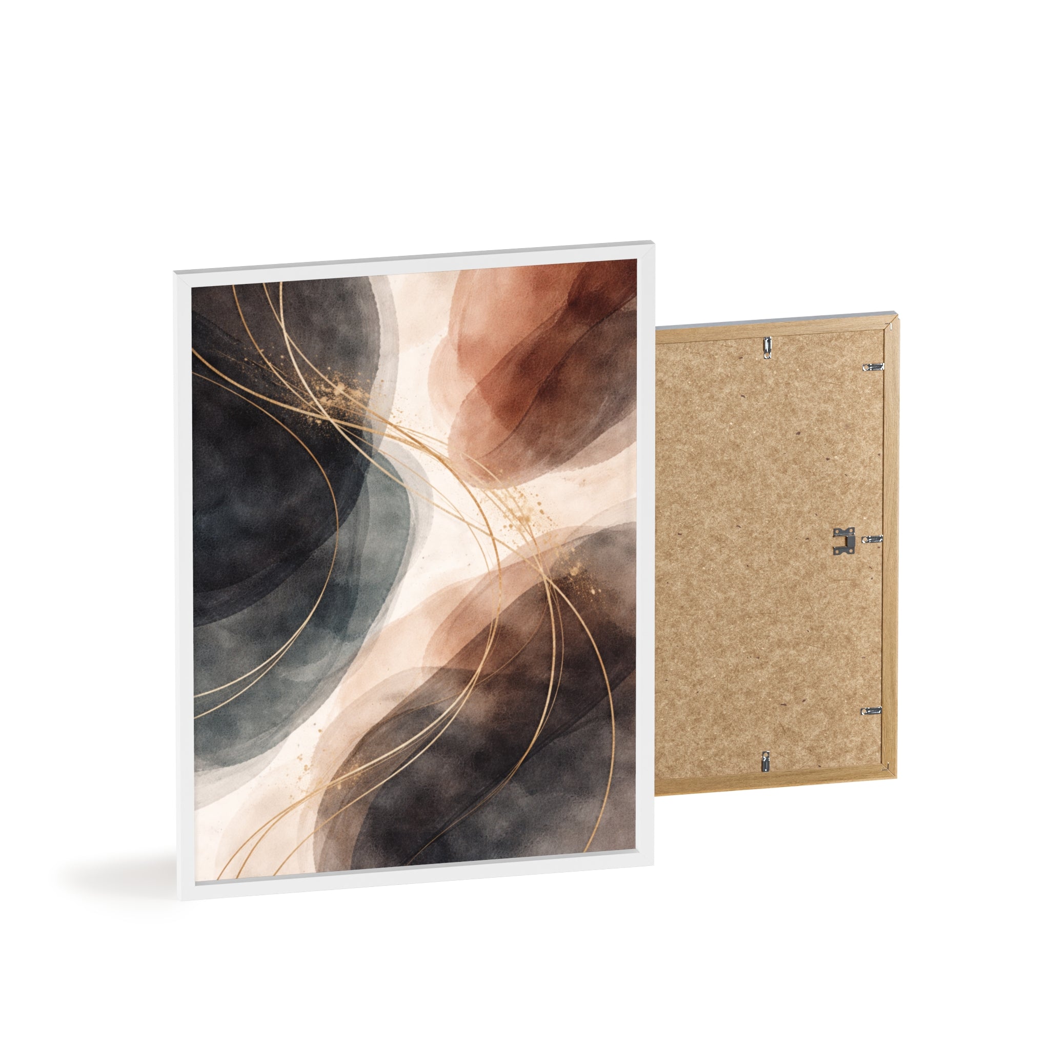 Abstract Earth Tones Poster with Wooden Frame Modern Minimal Wall Art