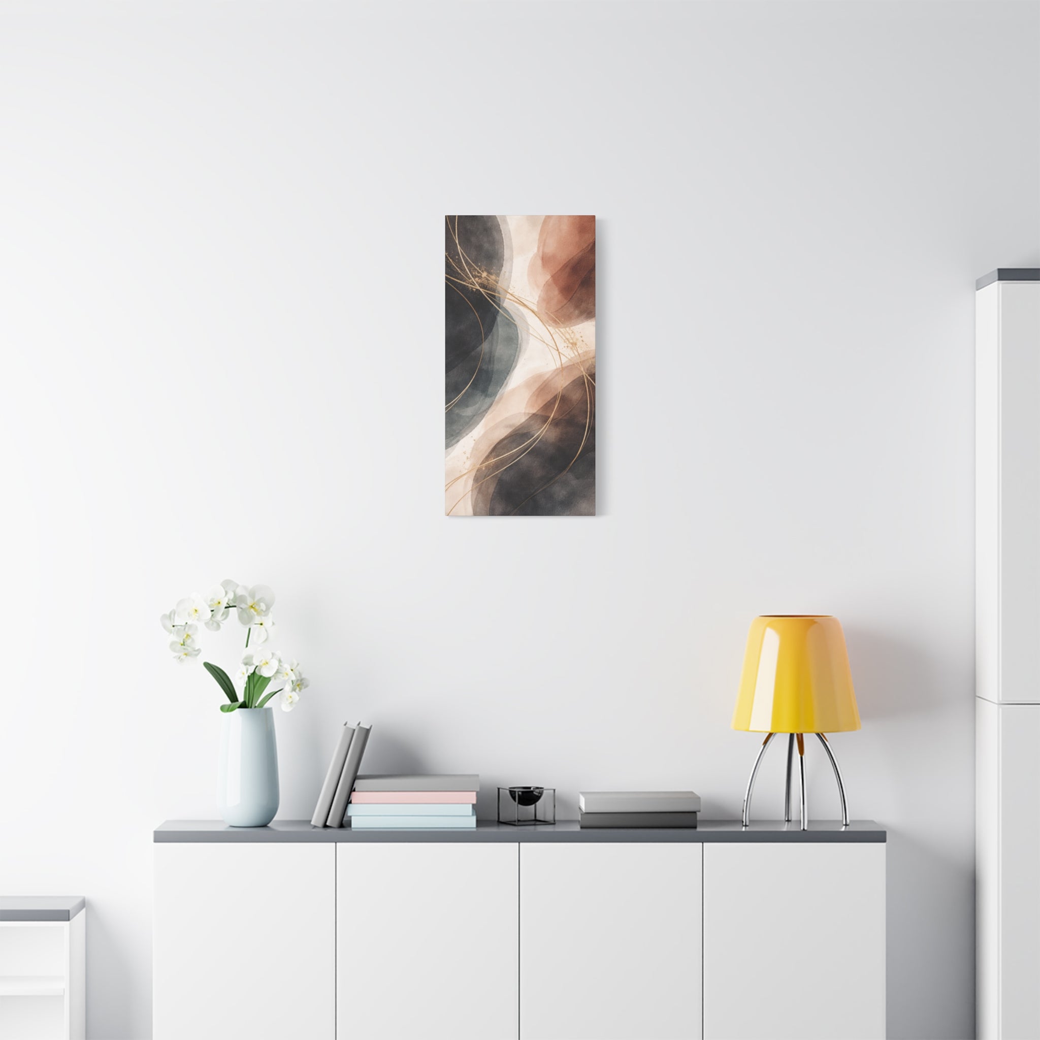 Abstract Earth Tones Matte Canvas Wall Art Modern Gold Line Accent