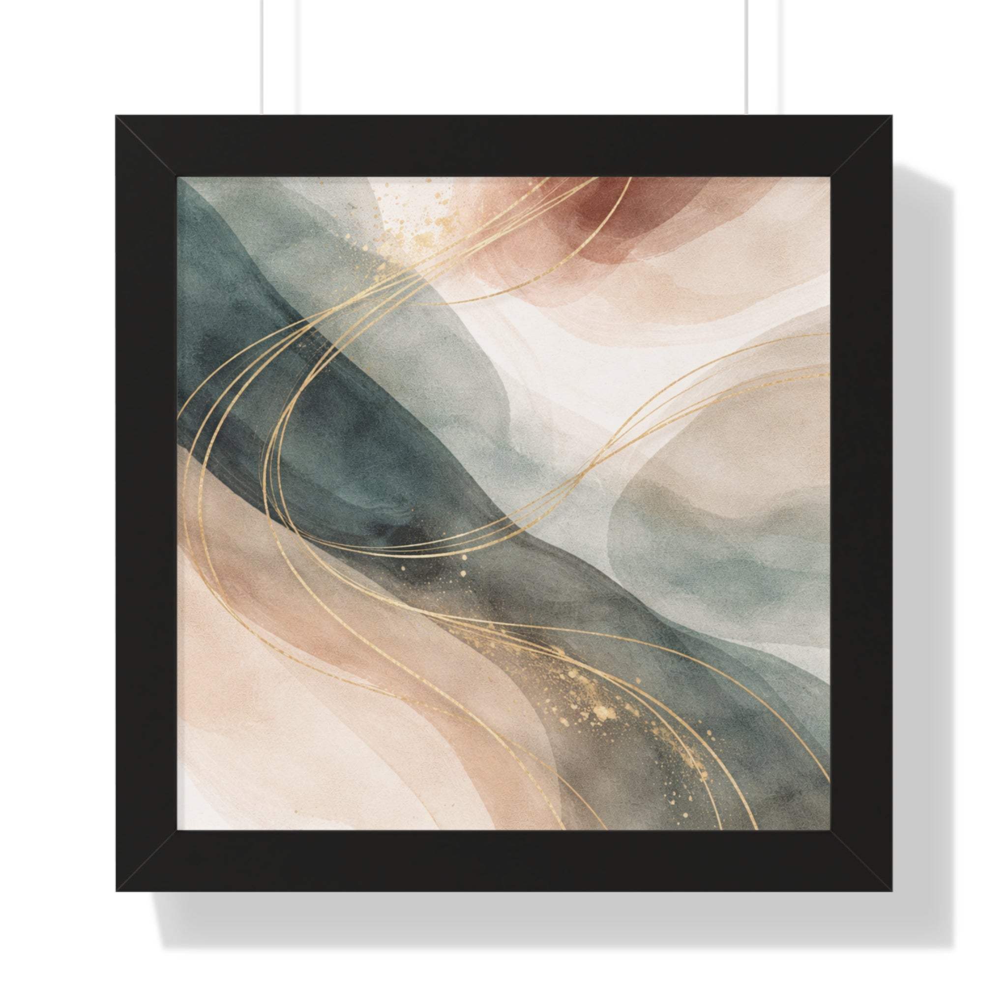 Abstract Blush & Teal Framed Poster Gold Accent Vertical Wall Art