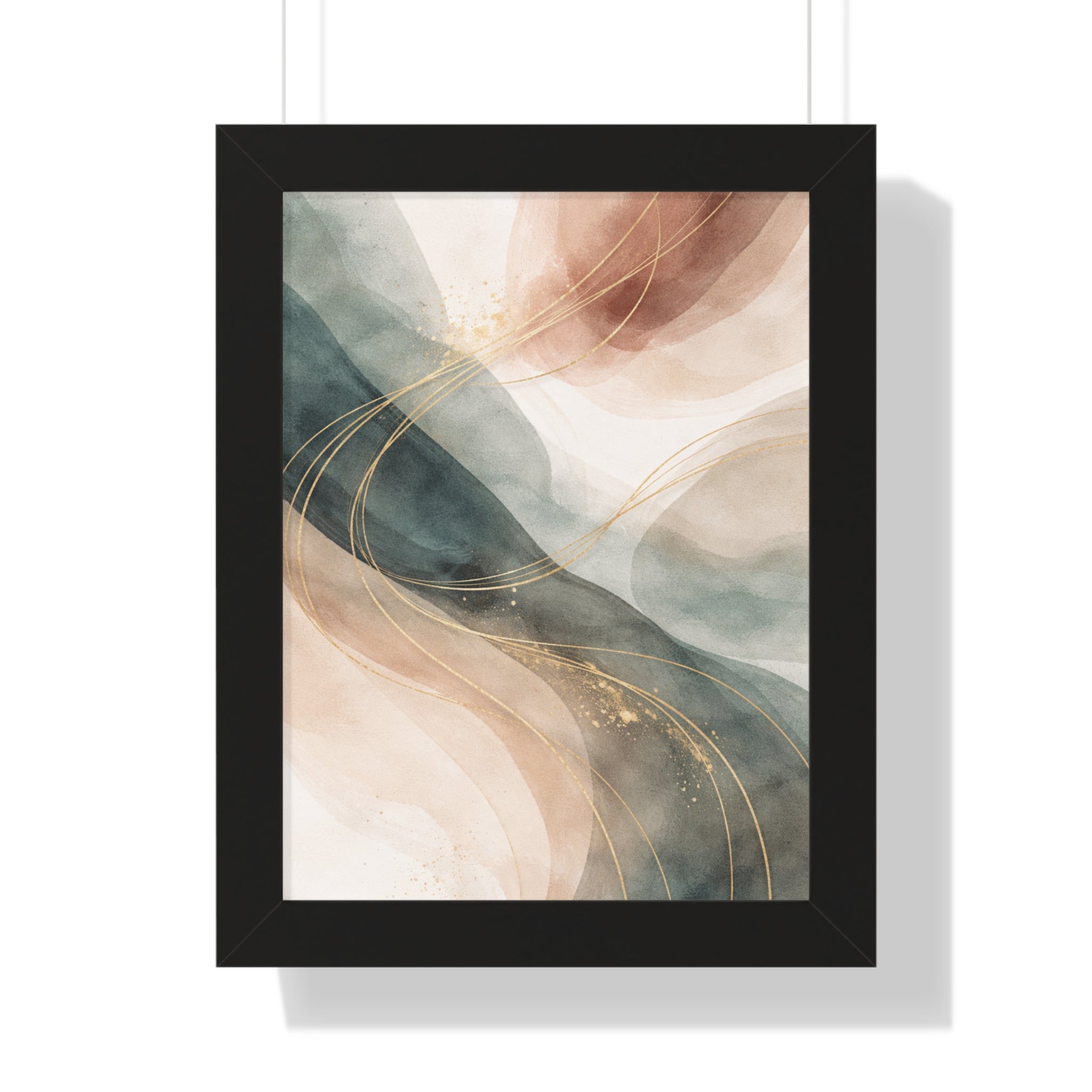 Abstract Blush & Teal Framed Poster Gold Accent Vertical Wall Art