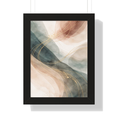 Abstract Blush & Teal Framed Poster Gold Accent Vertical Wall Art