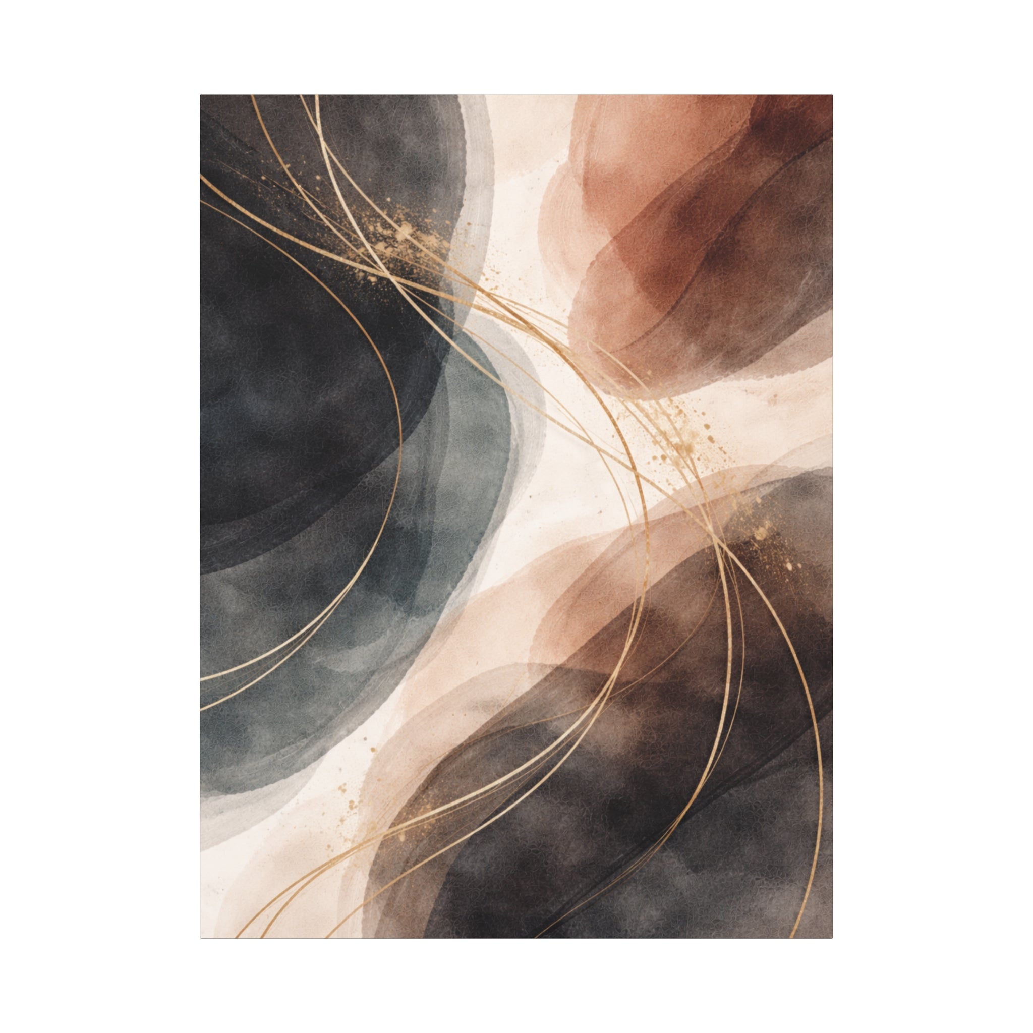 Abstract Earth Tones Matte Canvas Wall Art Modern Gold Line Accent