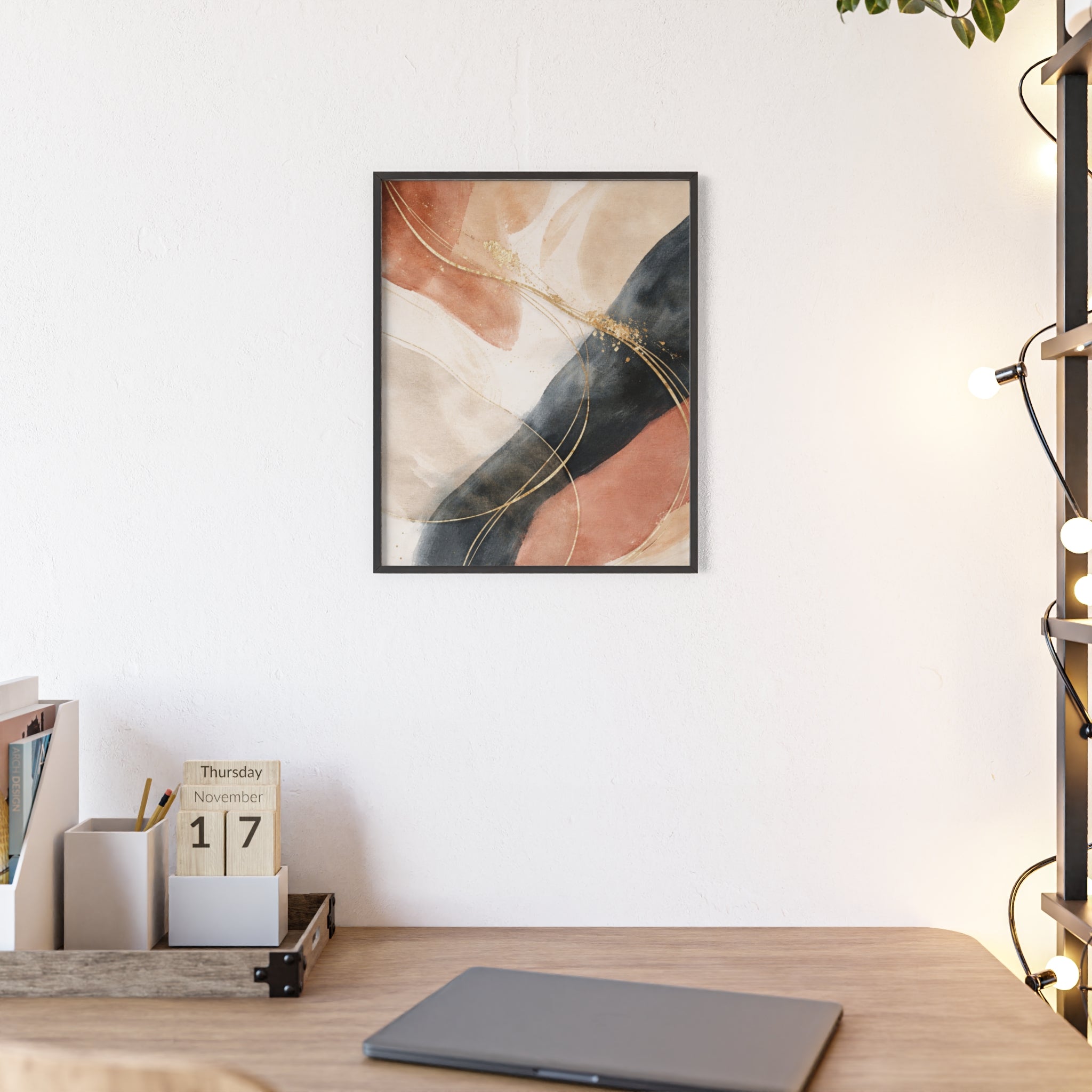 Abstract Gold Arc Framed Poster Modern Watercolor Wall Art