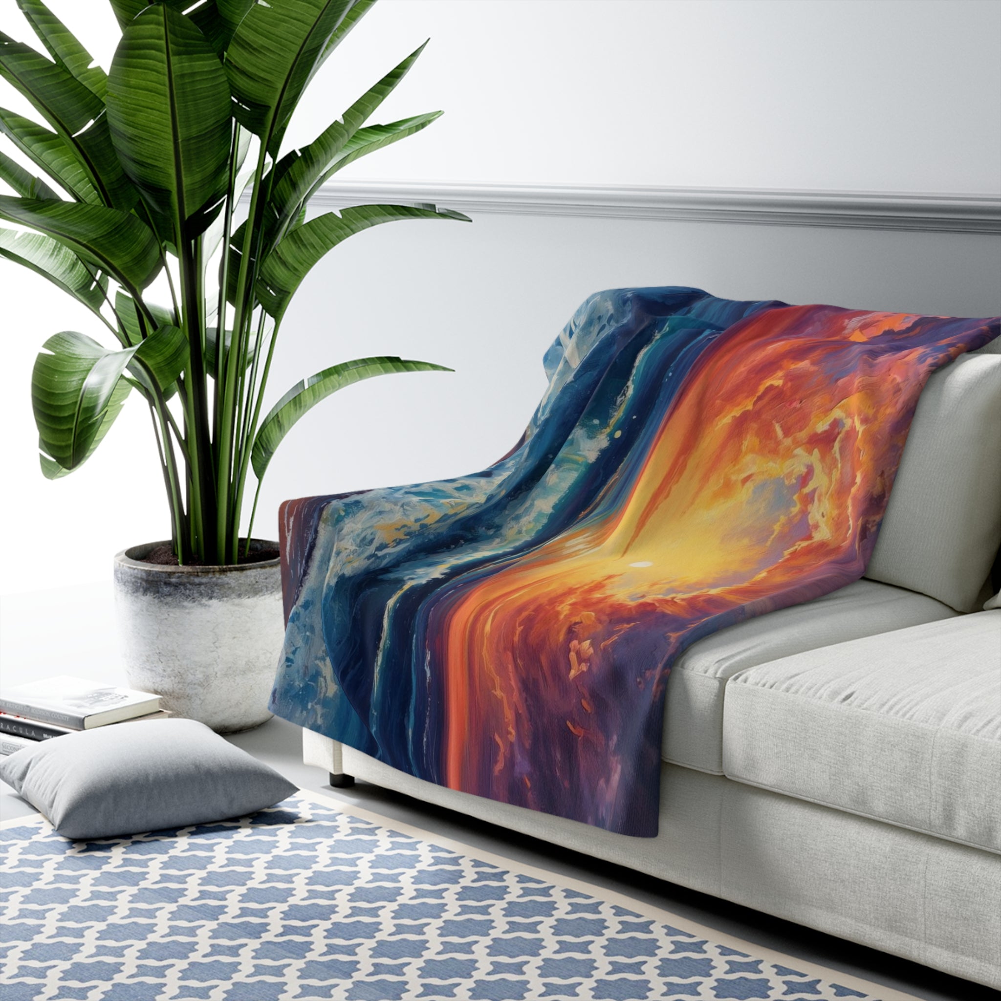 Sunset Ocean Cozy Nautical Sherpa Fleece Throw Blanket