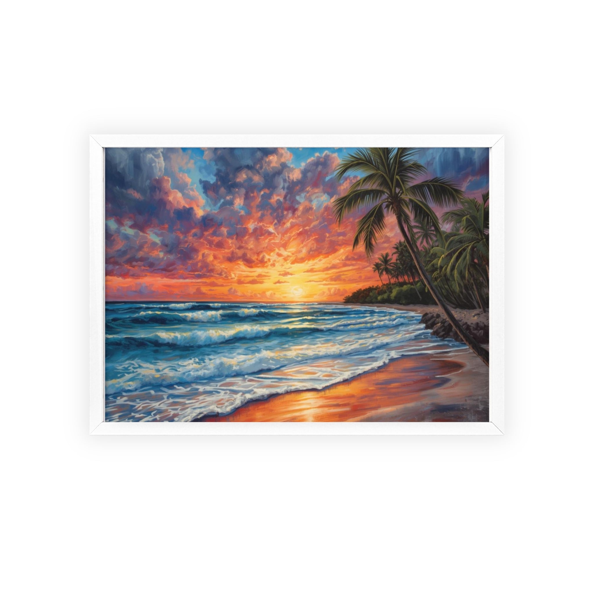 Tropical Sunset Beach Poster Framed