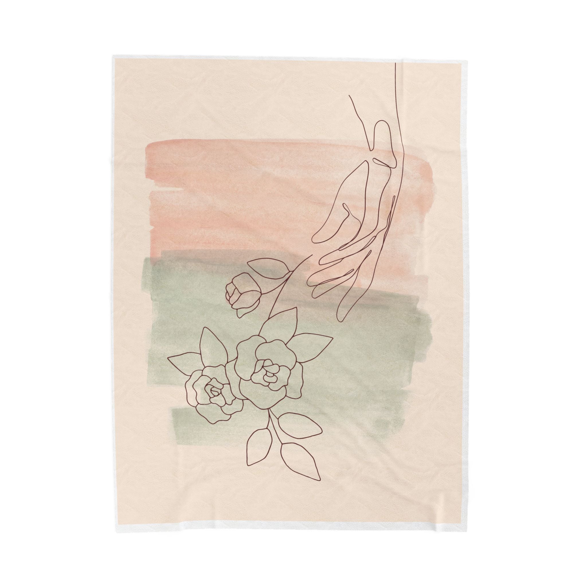 Hand Reaching Line Art Soft Velveteen Throw Blanket