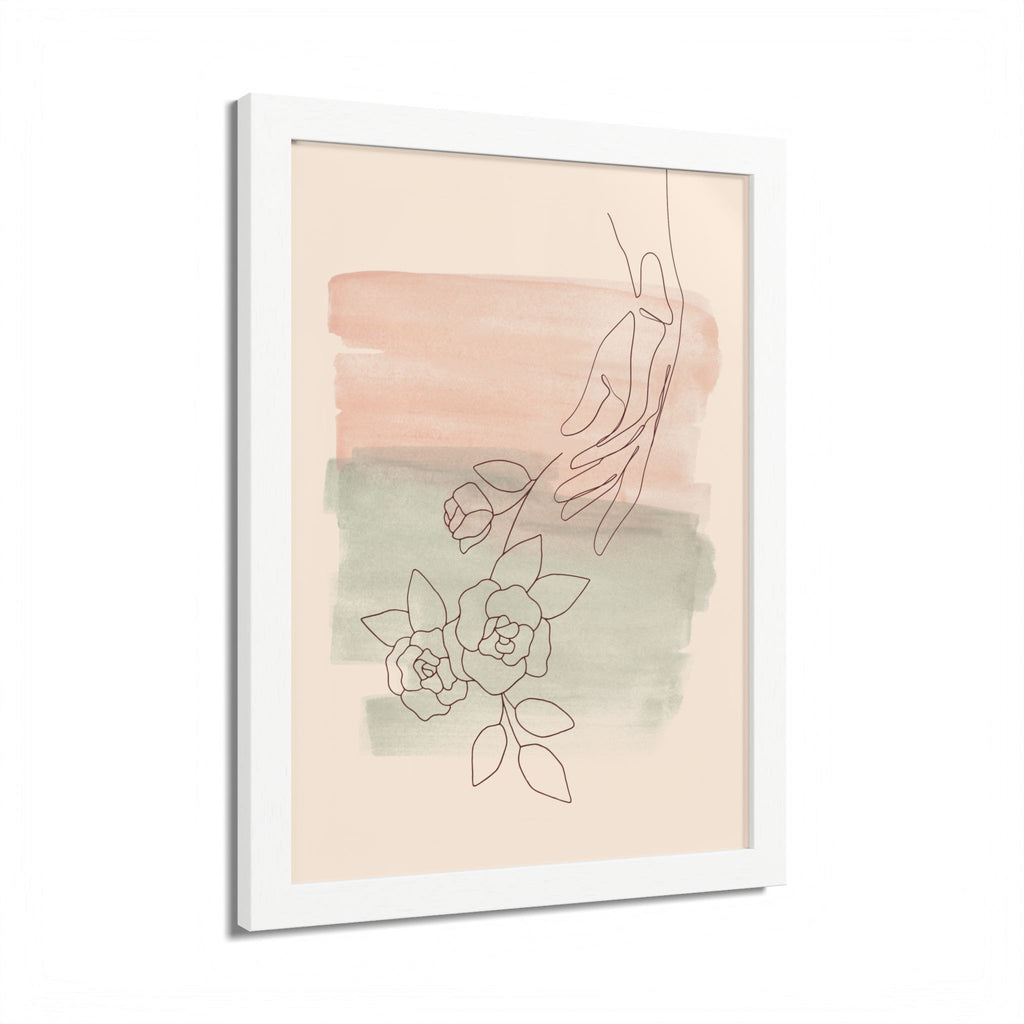 Hand Reaching for Flowers Framed Poster