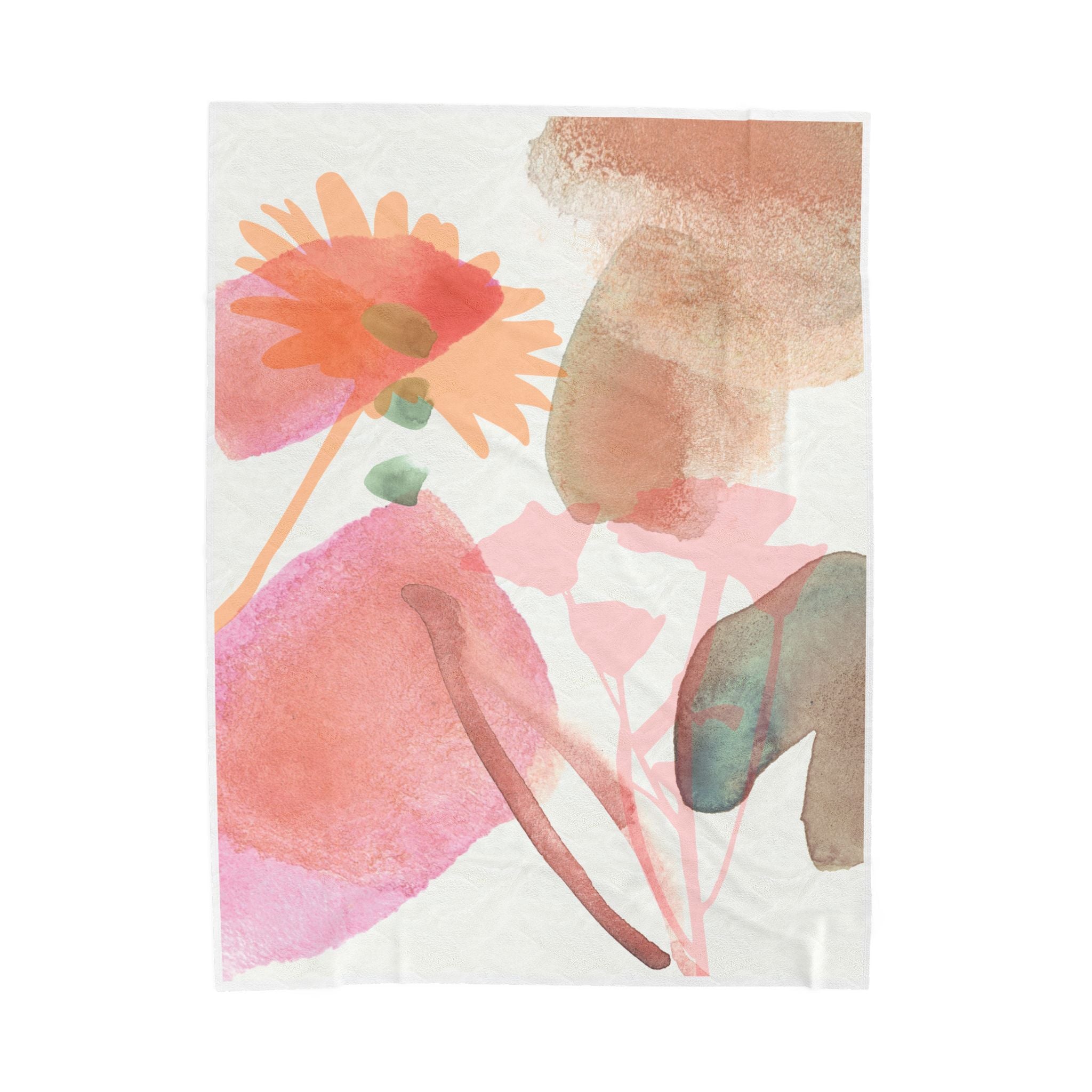 Floral Watercolor Velveteen Plush Blanket Soft Pink Botanical Throw