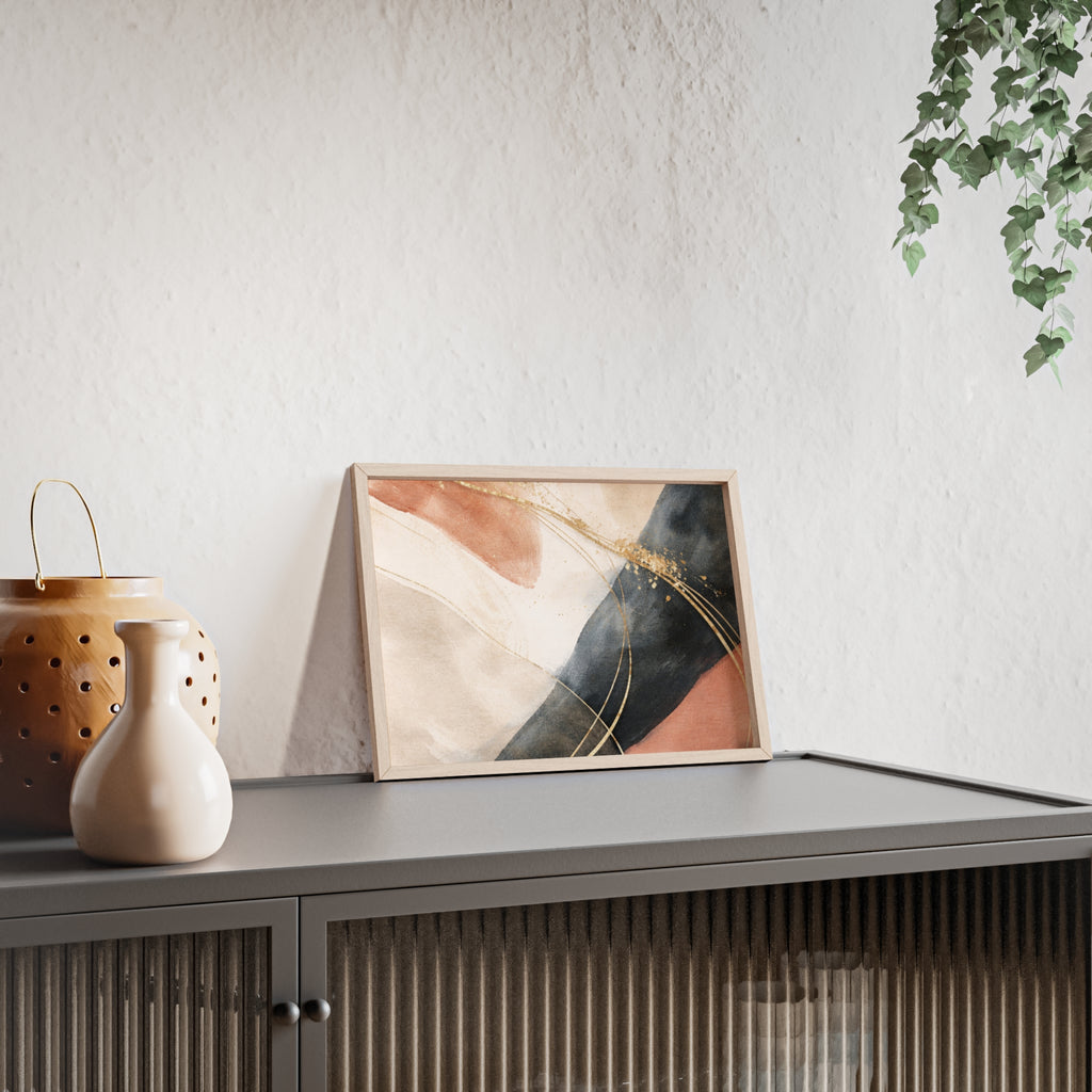 Abstract Gold Arc Framed Poster Modern Watercolor Wall Art