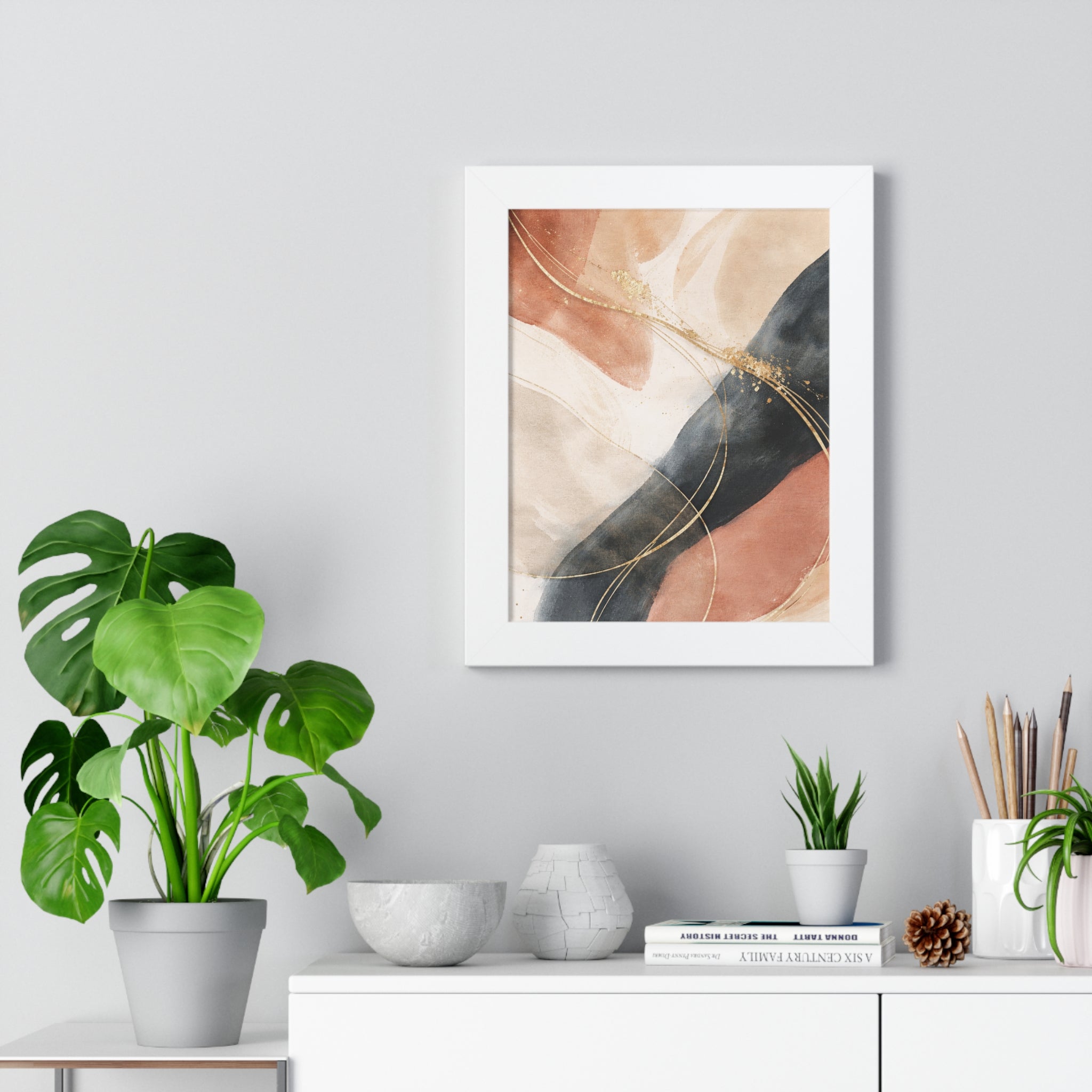 Modern Abstract Earth Tone Wall Art Poster with Gold Accents