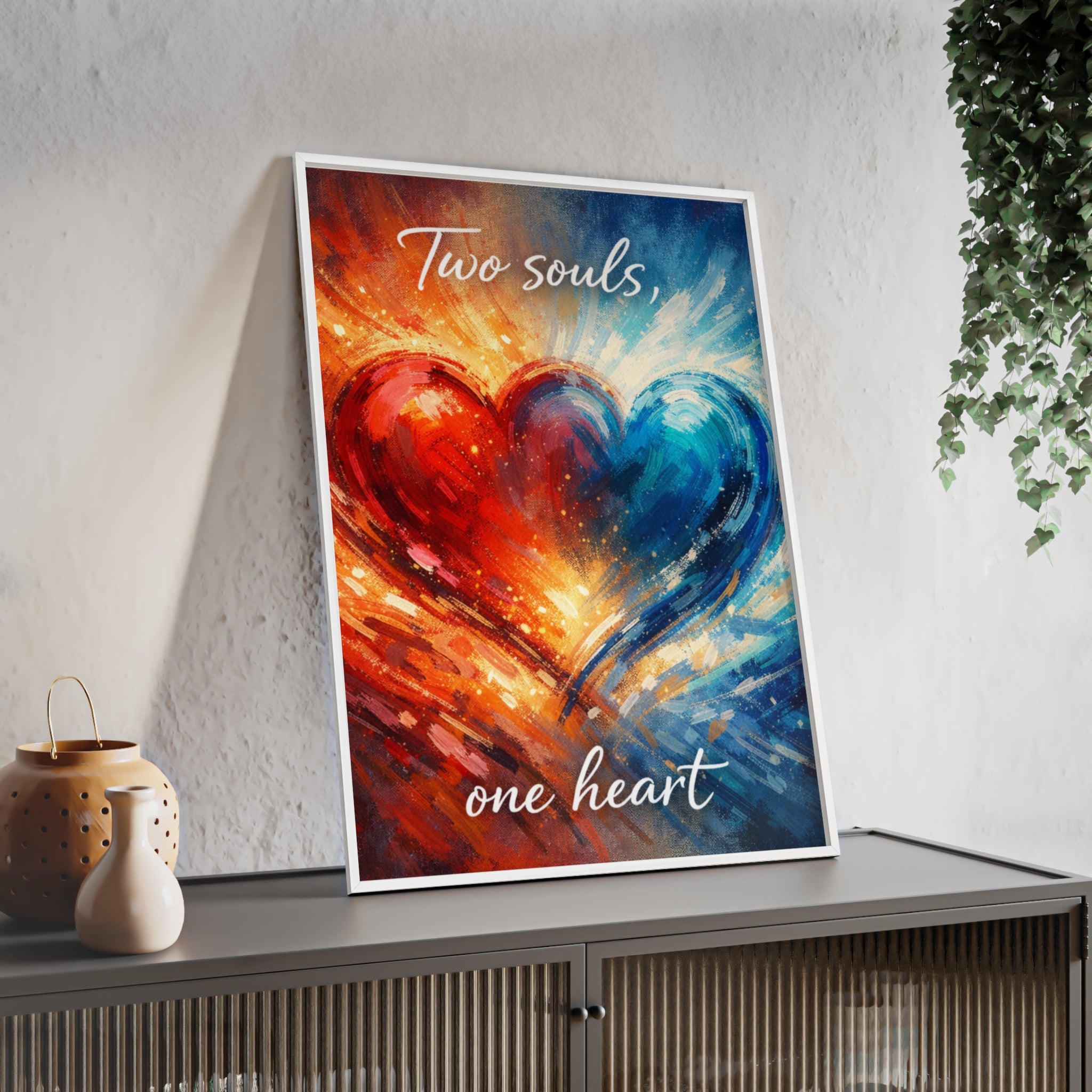 Two Souls One Heart Framed Poster — Romantic Heart Wall Art