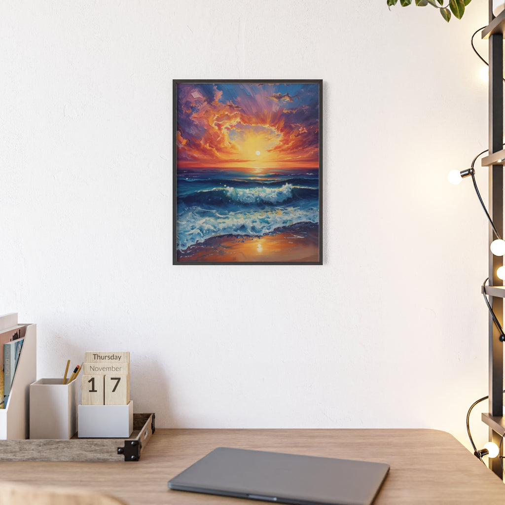 Sunset Ocean Vibrant Seascape Framed Poster