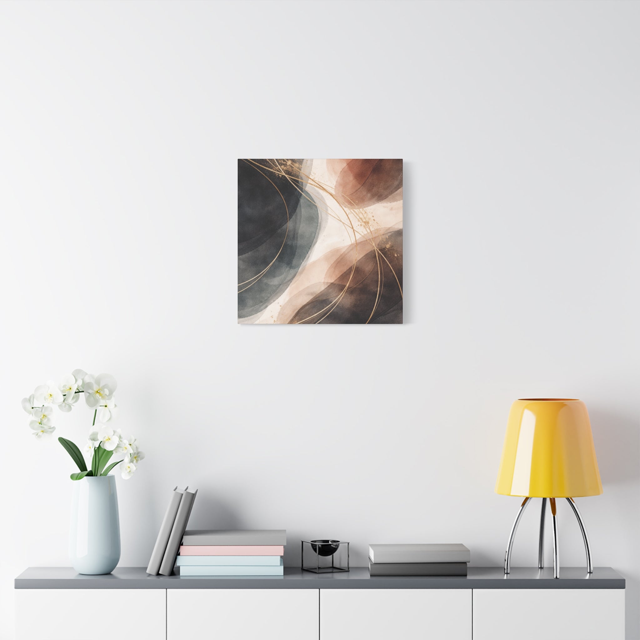 Abstract Earth Tones Matte Canvas Wall Art Modern Gold Line Accent