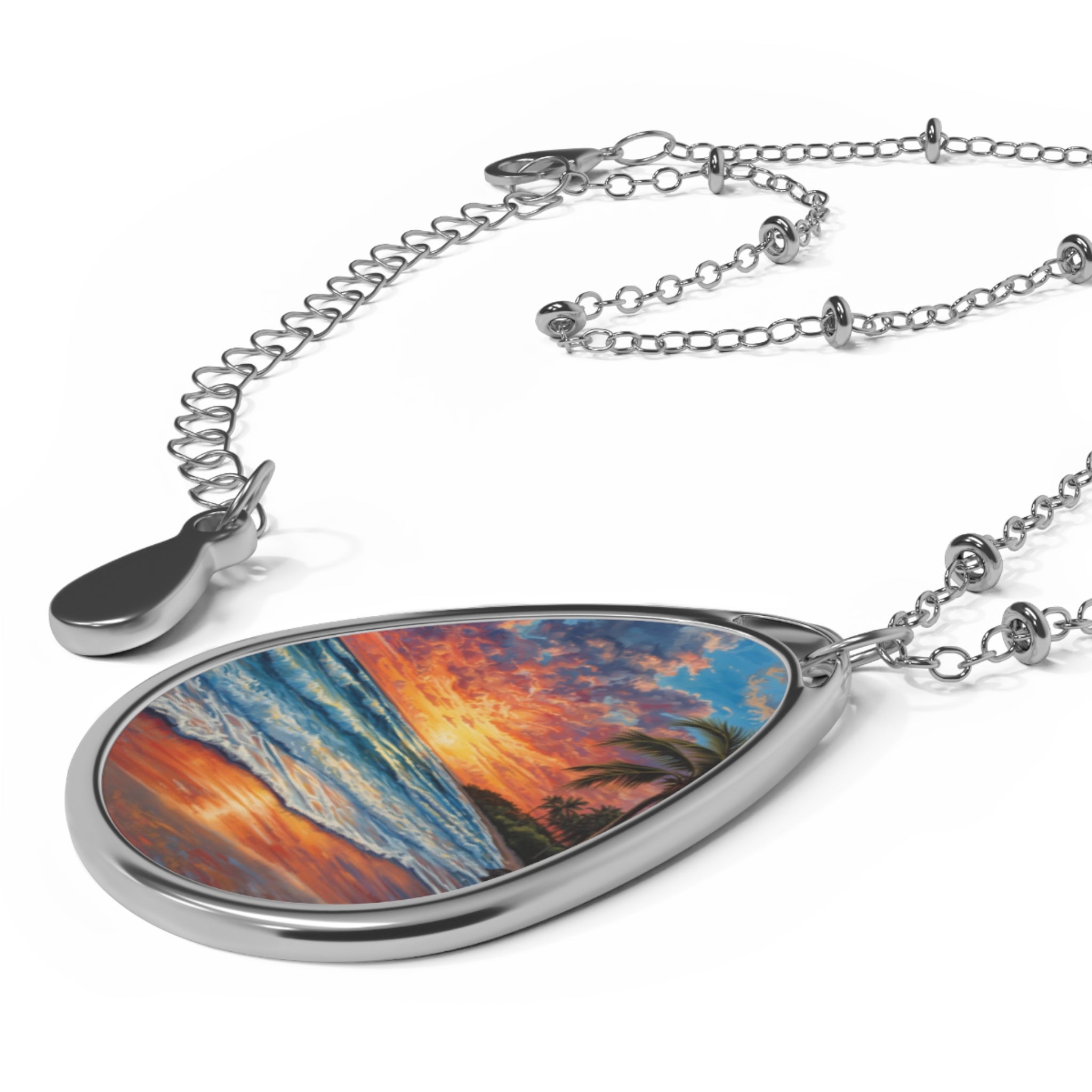 Sunset Beach Oval Teardrop Pendant Necklace