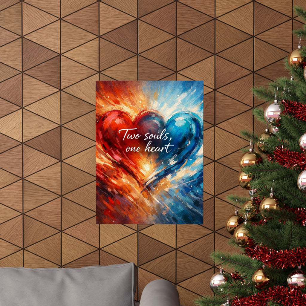 Two Souls One Heart Abstract Red and Blue Heart Matte Poster