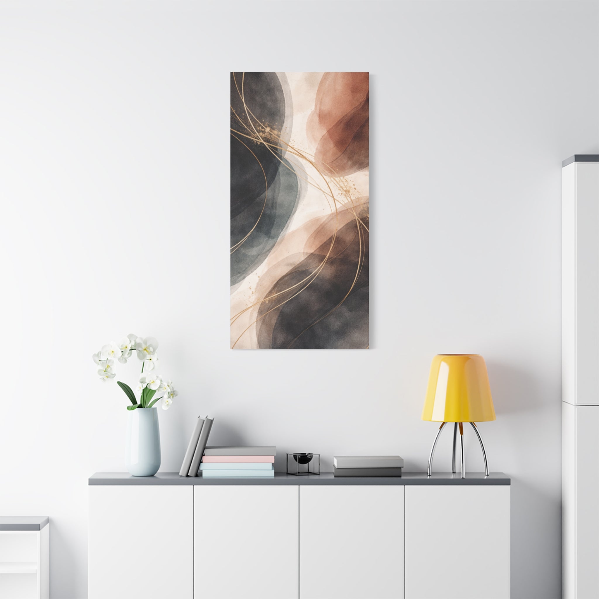 Abstract Earth Tones Matte Canvas Wall Art Modern Gold Line Accent